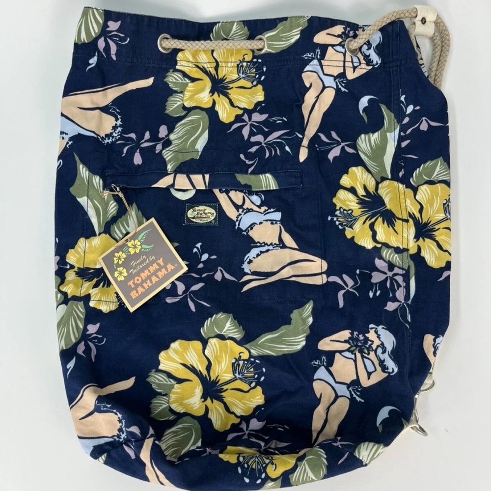 Tommy Bahama Navy Floral Print Drawstring Bag